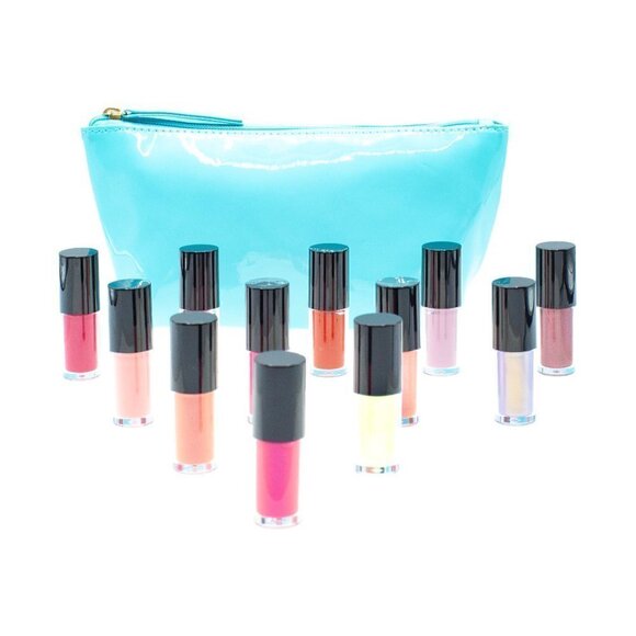 Blue Patent Bag with 12 mini lip glosses - Picture 1 of 5